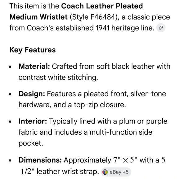 COACH 1941 Black Leather Pleated Medium Wristlet (Style F46484) - Picture 12 of 12